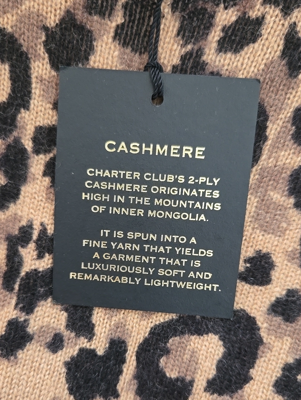 NWT Charter Club Cashmere Brown and Black Leopard-Print Lightweight Sweater Top - Picture 5 of 6